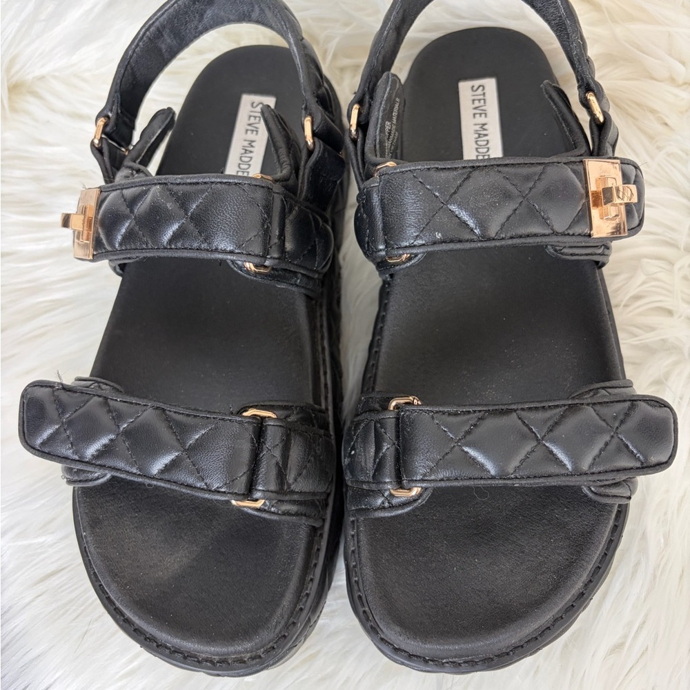 Steve Madden Black Quilted Sandals with Gold Accents - Picture 5 of 5